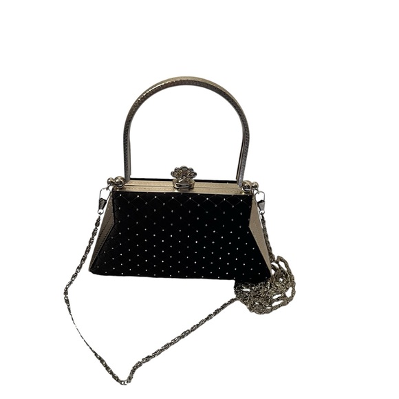 Black and Silver Hardshell Handbag with Jeweled Crown Closure NWOT - Picture 7 of 7